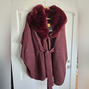 Jones New York Women's Burgundy Cape Coat